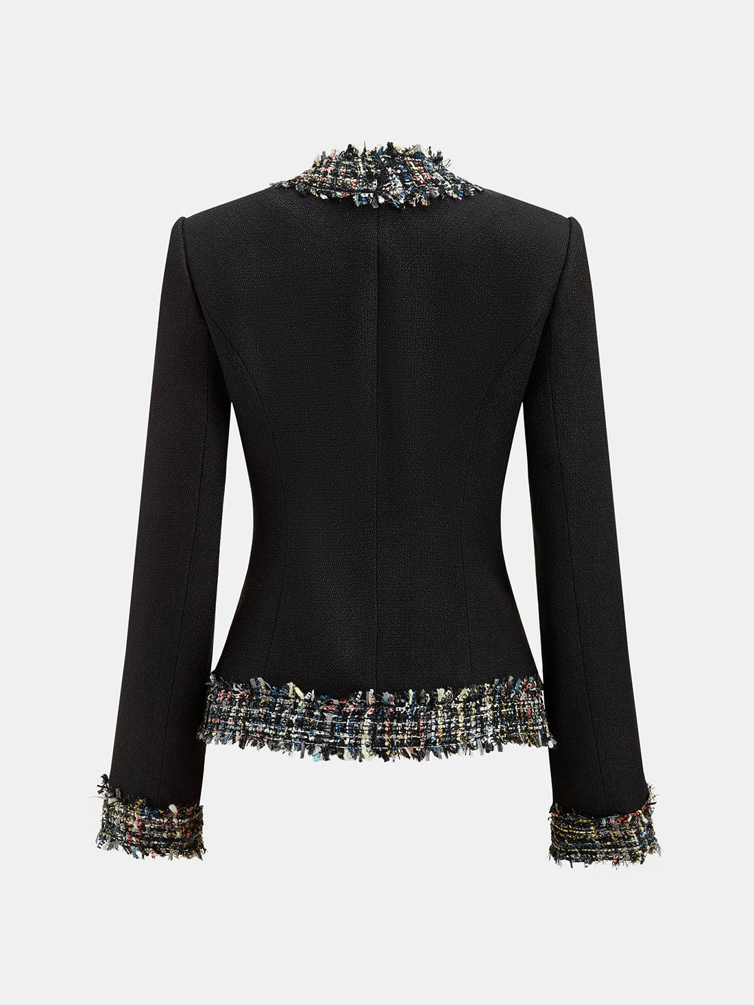Slim Fit Tweed Blazer with Multicolor Fringe Trim and Lined Interior
