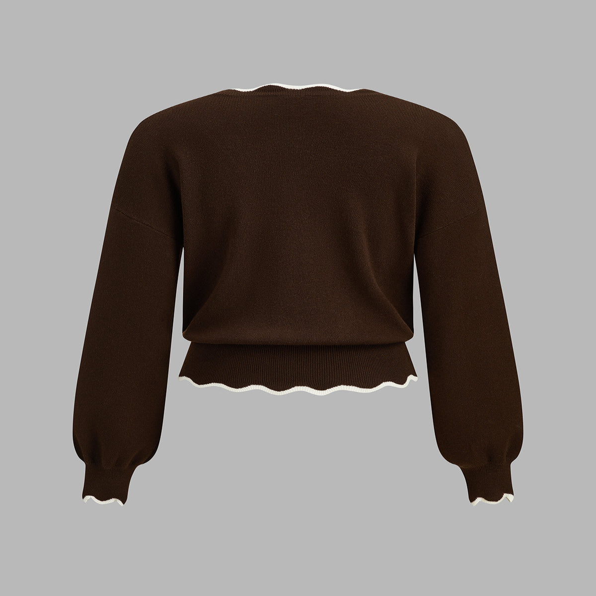 Women's Wool Blend Knit Sweater with Scallop Trim and High Stretch
