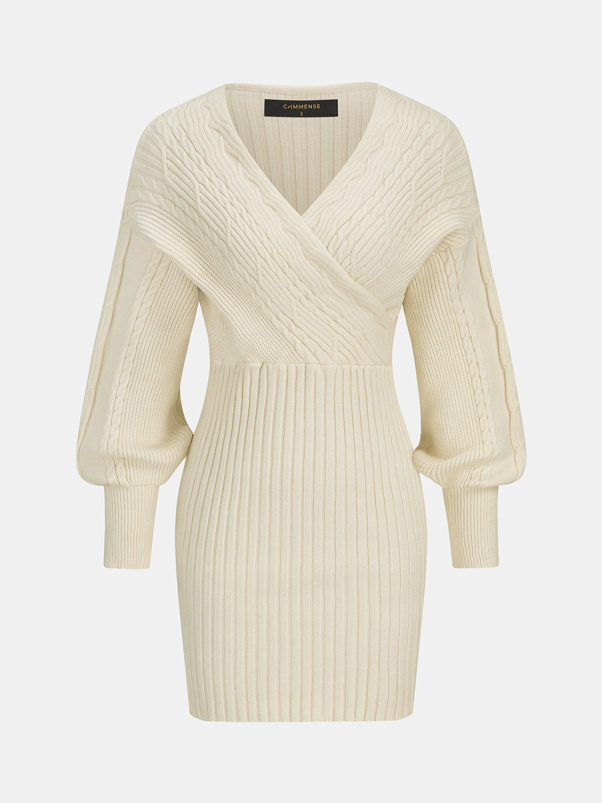 High Stretch Knit Midi Dress with Puff Sleeves and Regular Fit