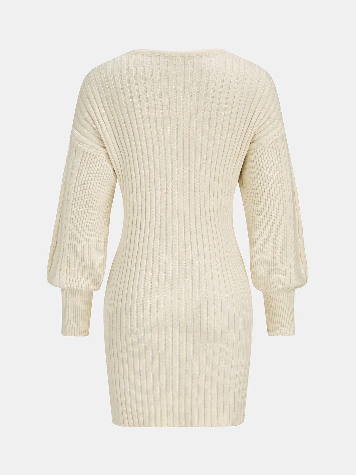 High Stretch Knit Midi Dress with Puff Sleeves and Regular Fit