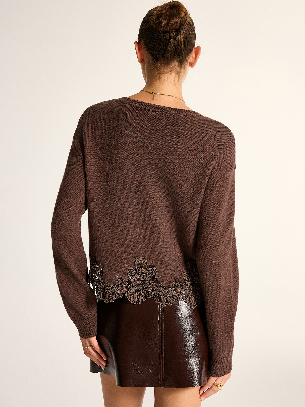 Women's Knit Sweater with Medium Stretch and Lace Hem, Regular Fit