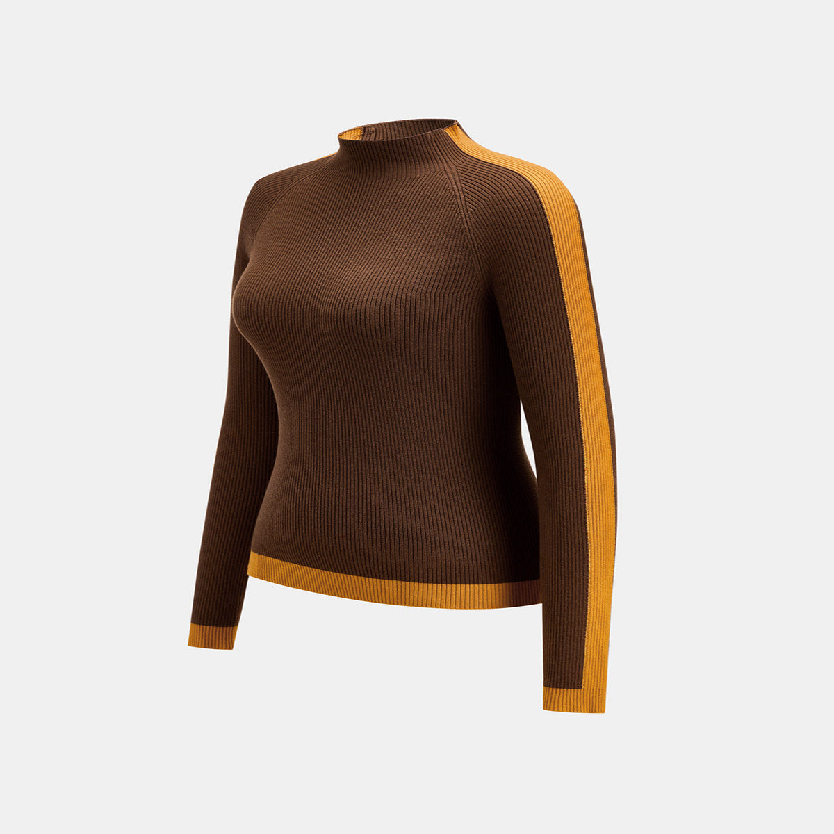 Mock Neck Knit Sweater with Color Block Design and Medium Stretch
