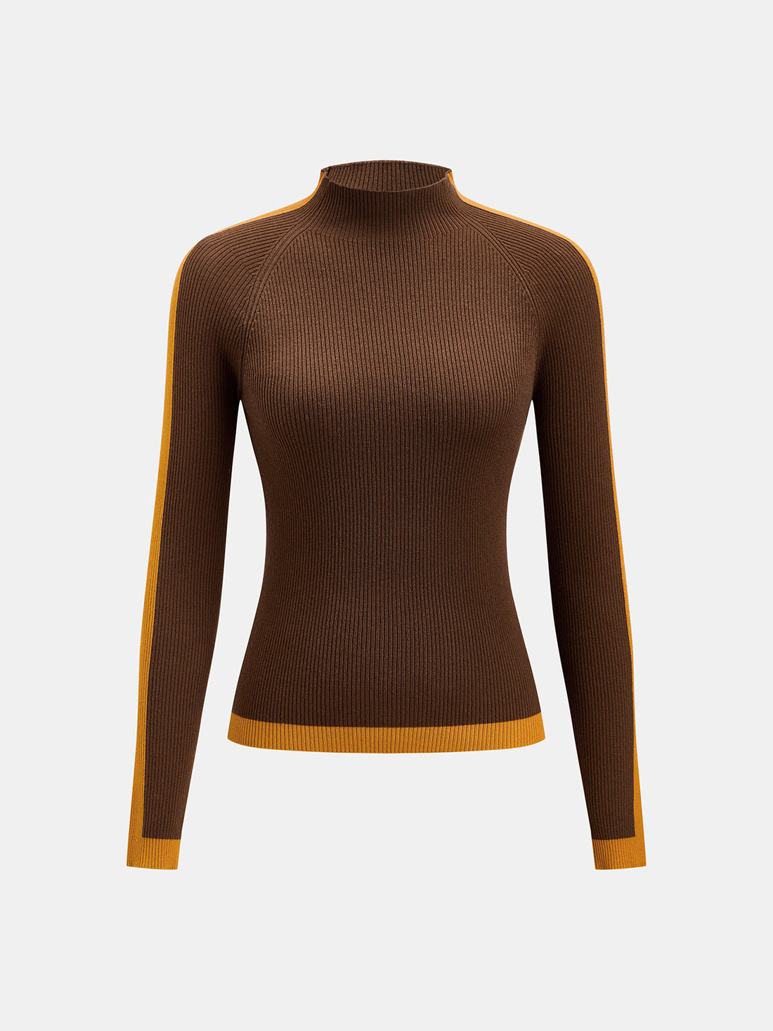 Mock Neck Knit Sweater with Color Block Design and Medium Stretch