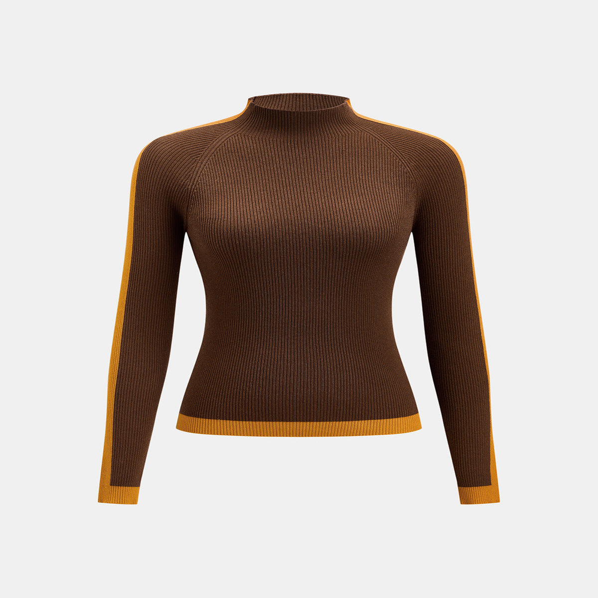 Mock Neck Knit Sweater with Color Block Design and Medium Stretch