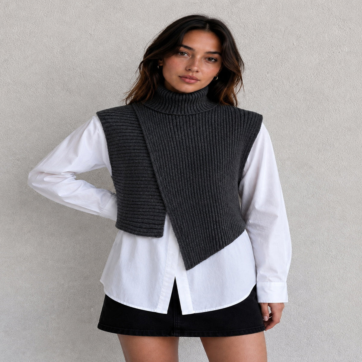 Relaxed Fit Knit Sweater with Slight Stretch and Breathable Weave, Five Sizes