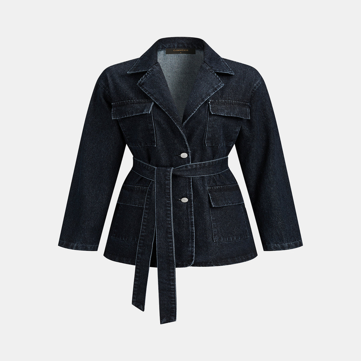 Denim Jacket with Adjustable Belt and Relaxed Fit, Ultra Warm Thickness