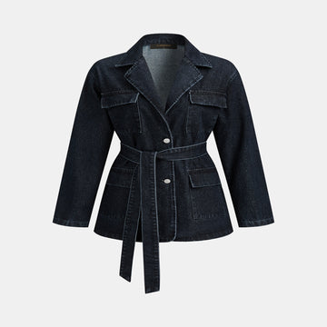 Denim Jacket with Adjustable Belt and Relaxed Fit, Ultra Warm Thickness