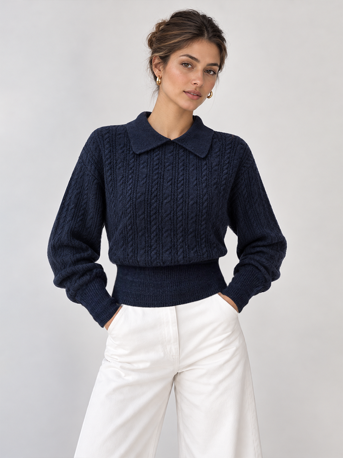 Polo Sweater with Button Front and High Stretch Knit Fabric