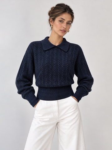 Polo Sweater with Button Front and High Stretch Knit Fabric