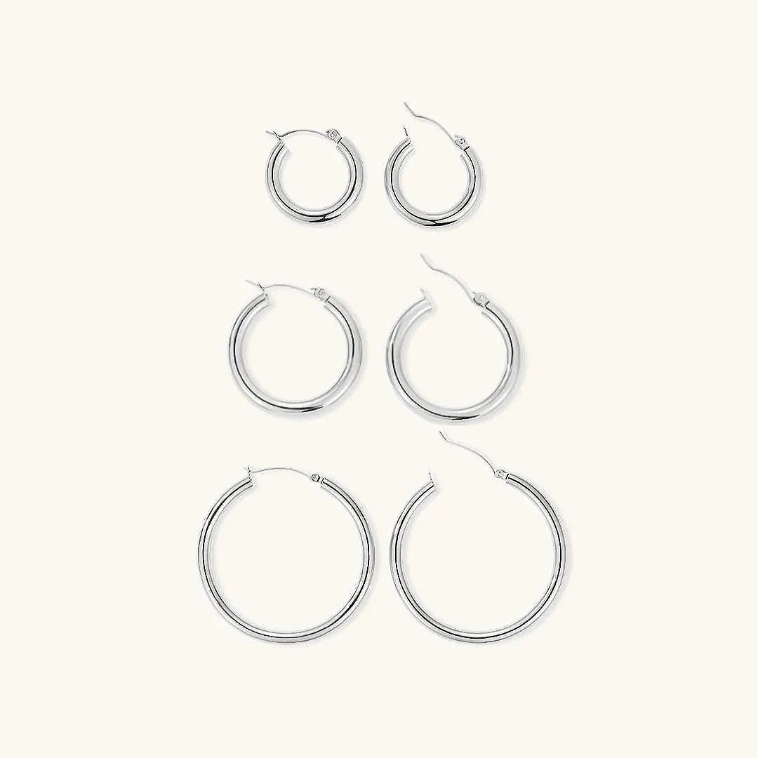 Women's Chunky Hoop Earrings Set - 3 Pairs - Hinged Closure