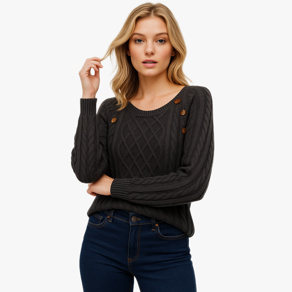 Elegant Knitted Jumper with Square Neckline
