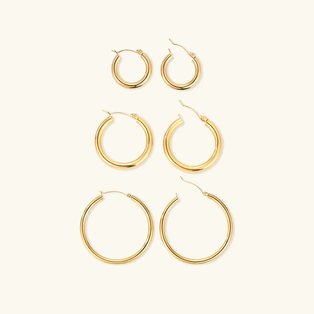 Women's Chunky Hoop Earrings Set - 3 Pairs - Hinged Closure