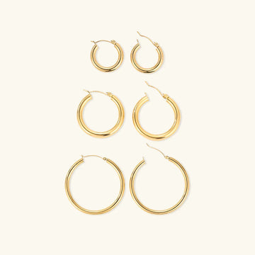 Women's Chunky Hoop Earrings Set - 3 Pairs - Hinged Closure