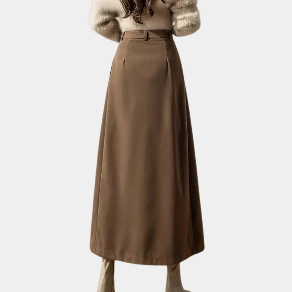 Women's High Waist Pleated A-Line Maxi Skirt with Belt
