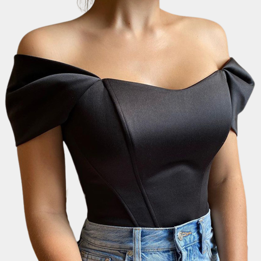 Women's Satin Off Shoulder Puff Sleeve Sweetheart Bodysuit