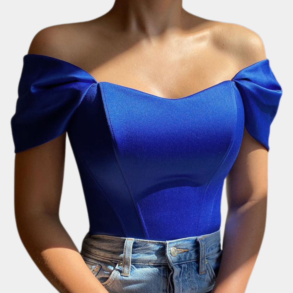 Women's Satin Off Shoulder Puff Sleeve Sweetheart Bodysuit