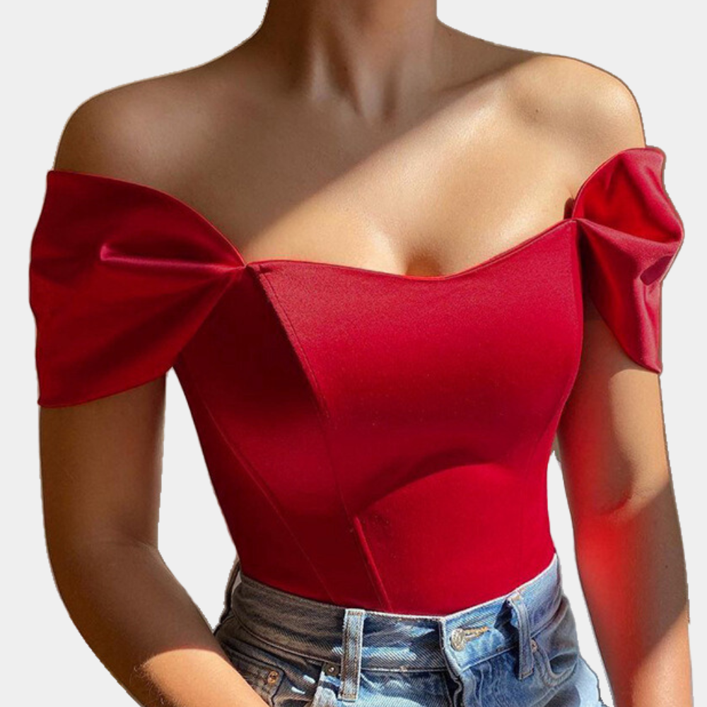 Women's Satin Off Shoulder Puff Sleeve Sweetheart Bodysuit