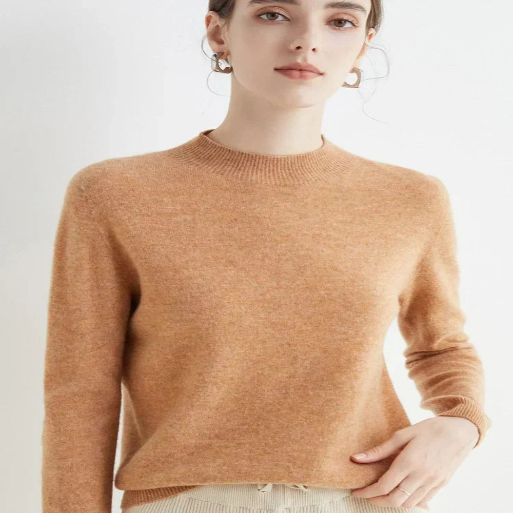 Women's Mock Neck Pullover with Ribbed Detailing and Relaxed Fit