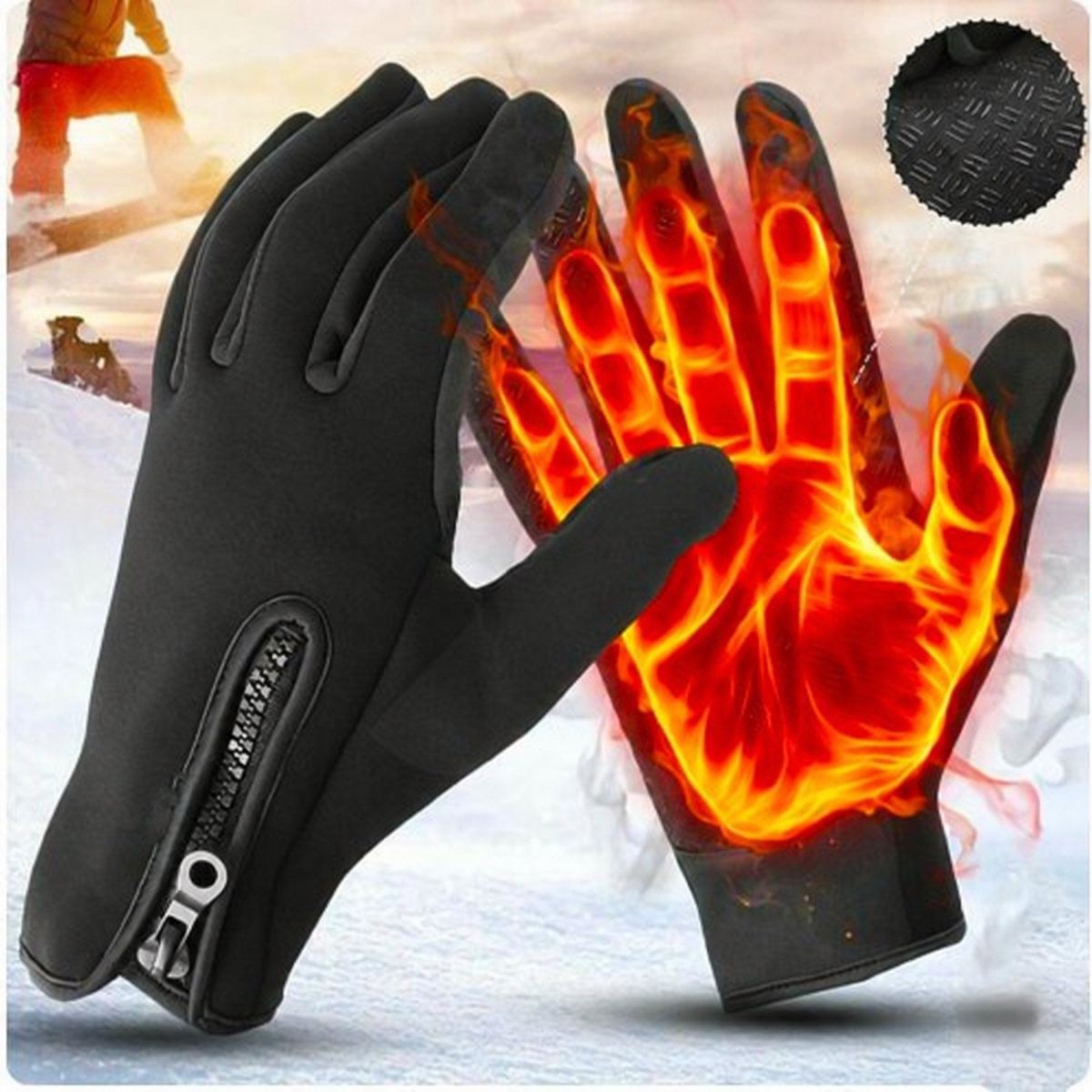 Touchscreen Winter Gloves with Full Palm Conductive Material and Silicone Grip, Neoprene Shell