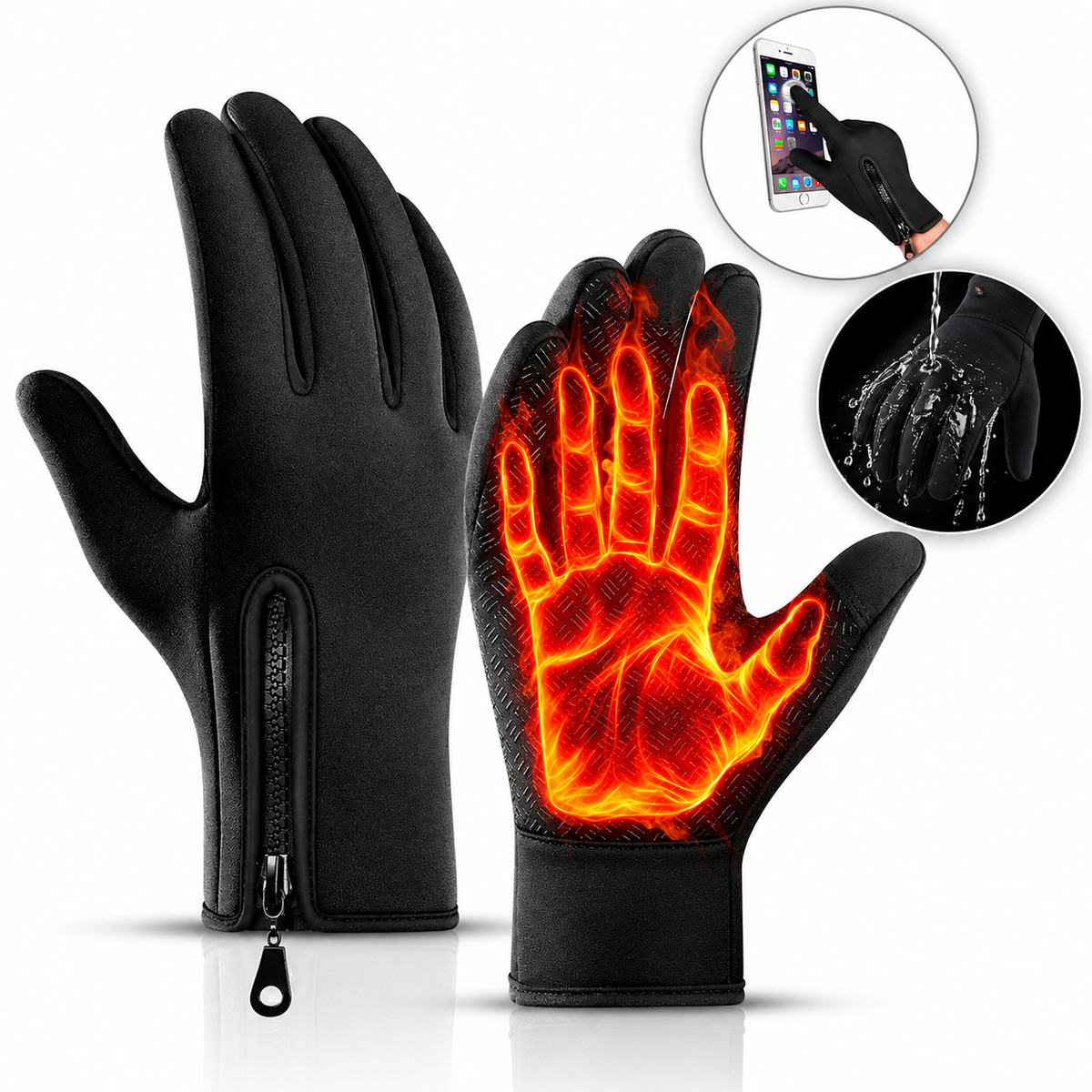 Touchscreen Winter Gloves with Full Palm Conductive Material and Silicone Grip, Neoprene Shell