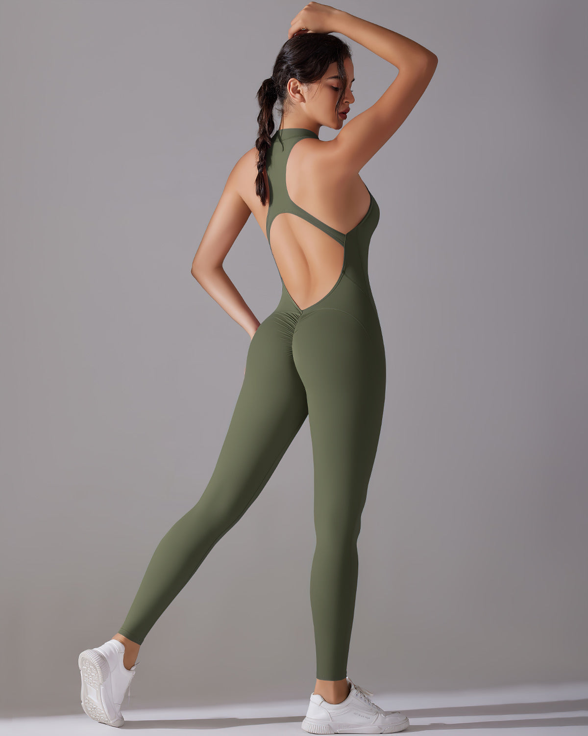 Seamless Scrunch Back Jumpsuit - Slim Fit Full Length Sleeveless Activewear One Piece