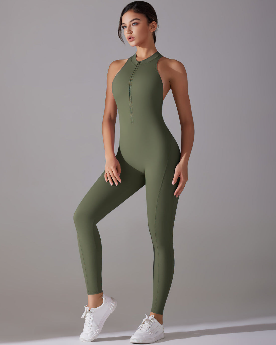 Seamless Scrunch Back Jumpsuit - Slim Fit Full Length Sleeveless Activewear One Piece