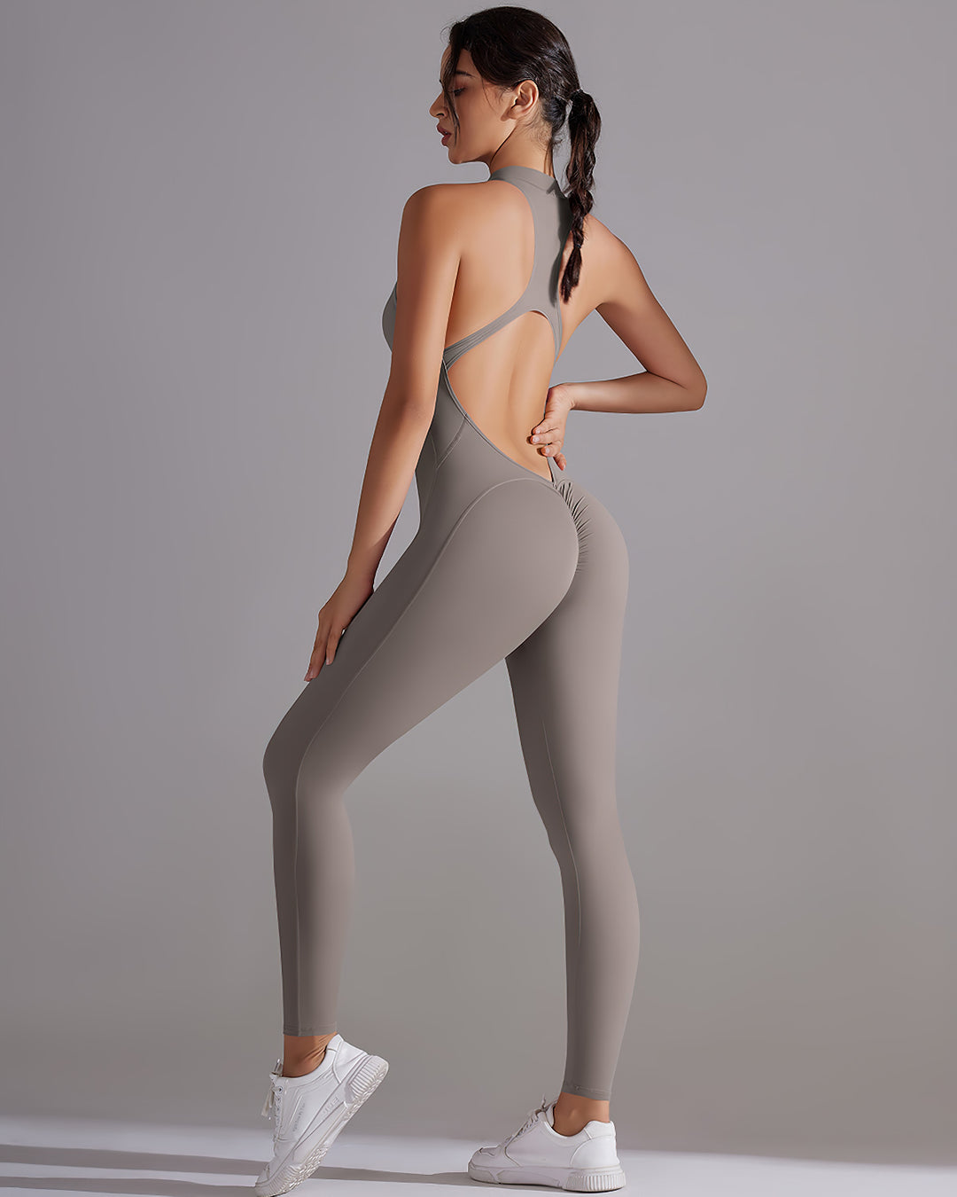 Seamless Scrunch Back Jumpsuit - Slim Fit Full Length Sleeveless Activewear One Piece