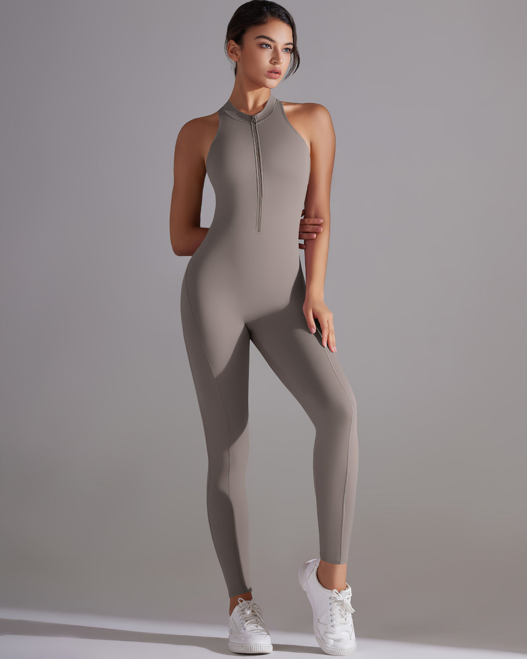 Seamless Scrunch Back Jumpsuit - Slim Fit Full Length Sleeveless Activewear One Piece