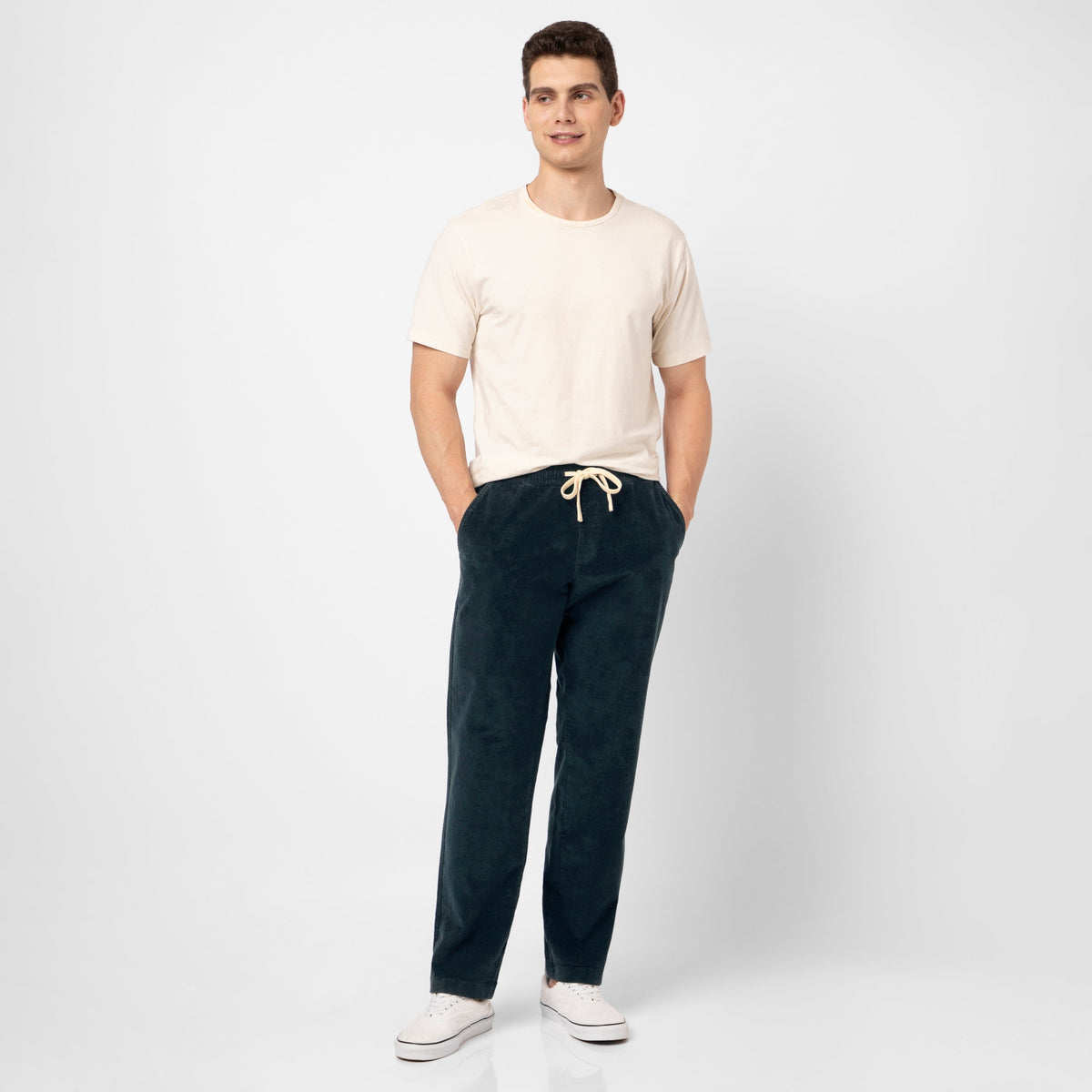 Corduroy Easy Pant Navy full body on model
