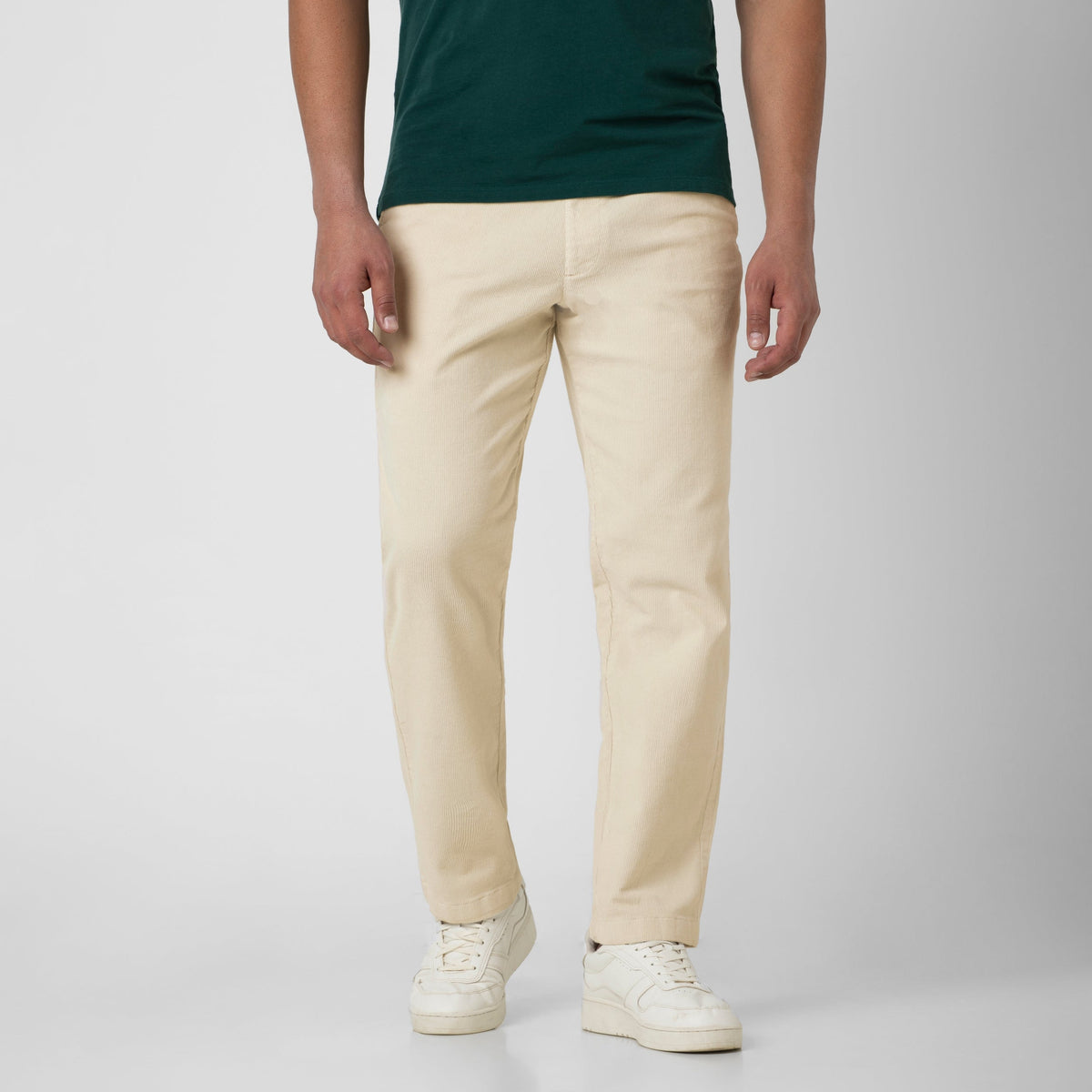 Corduroy Easy Pant Stone front on model