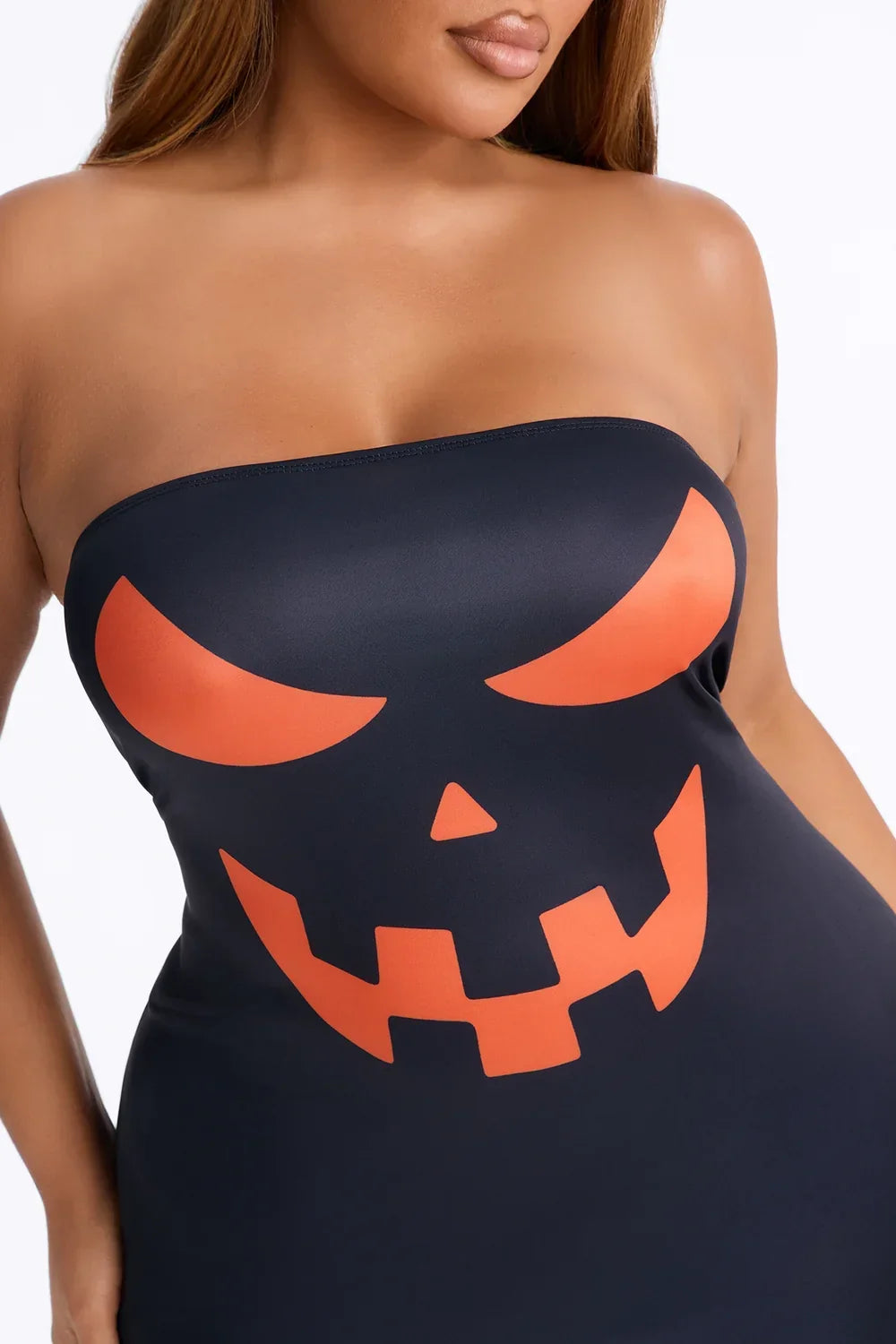 Bodycon Mini Dress with Pumpkin Face Print and Long Sleeves for Halloween