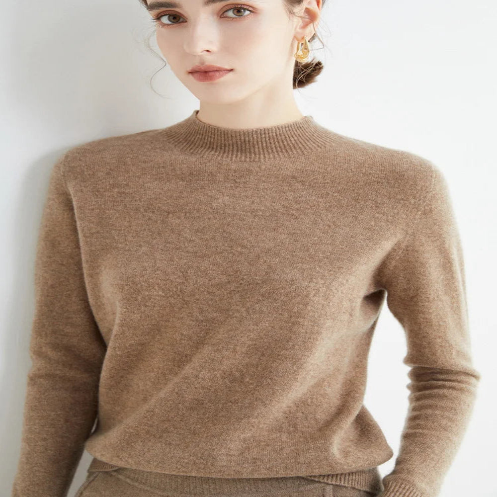 Women's Mock Neck Pullover with Ribbed Detailing and Relaxed Fit