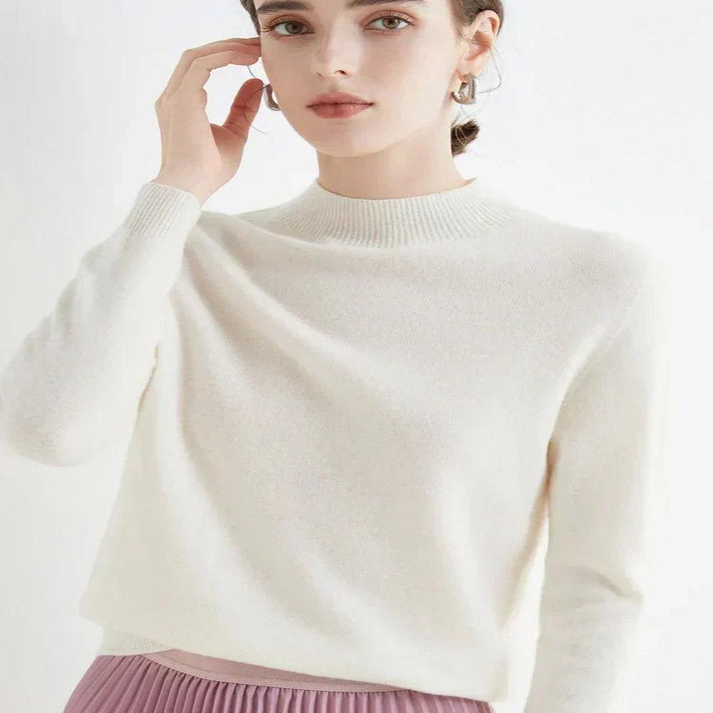 Women's Mock Neck Pullover with Ribbed Detailing and Relaxed Fit