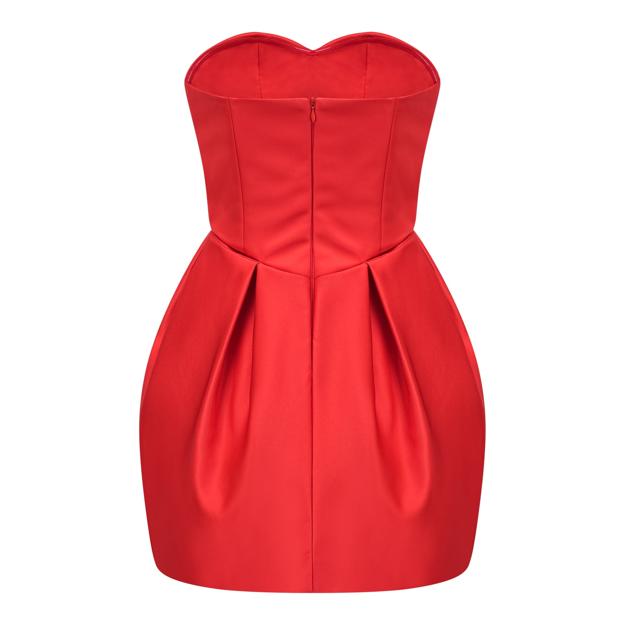 Women’s Red Off Shoulder Mini Dress – Strapless Heart Shaped Bodice with Structured Skirt