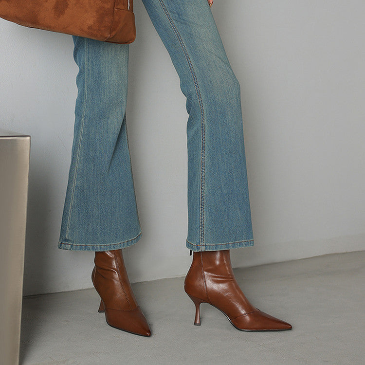 Women’s Pointed Toe Ankle Boots with Slim Heel and Side Zip