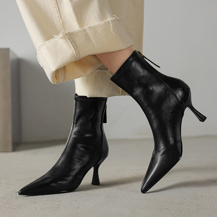 Women’s Pointed Toe Ankle Boots with Slim Heel and Side Zip