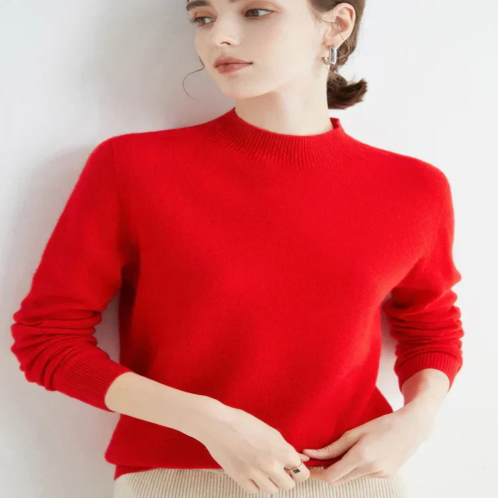 Women's Mock Neck Pullover with Ribbed Detailing and Relaxed Fit