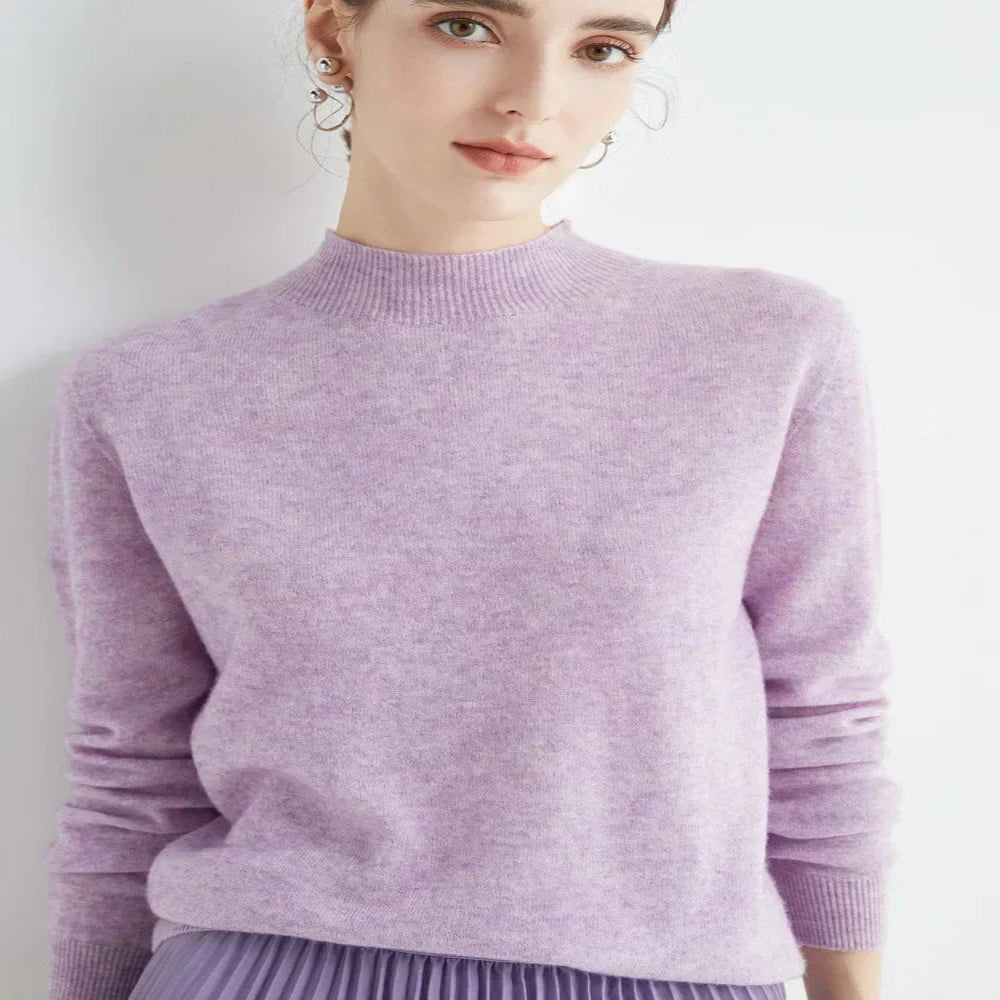 Women's Mock Neck Pullover with Ribbed Detailing and Relaxed Fit