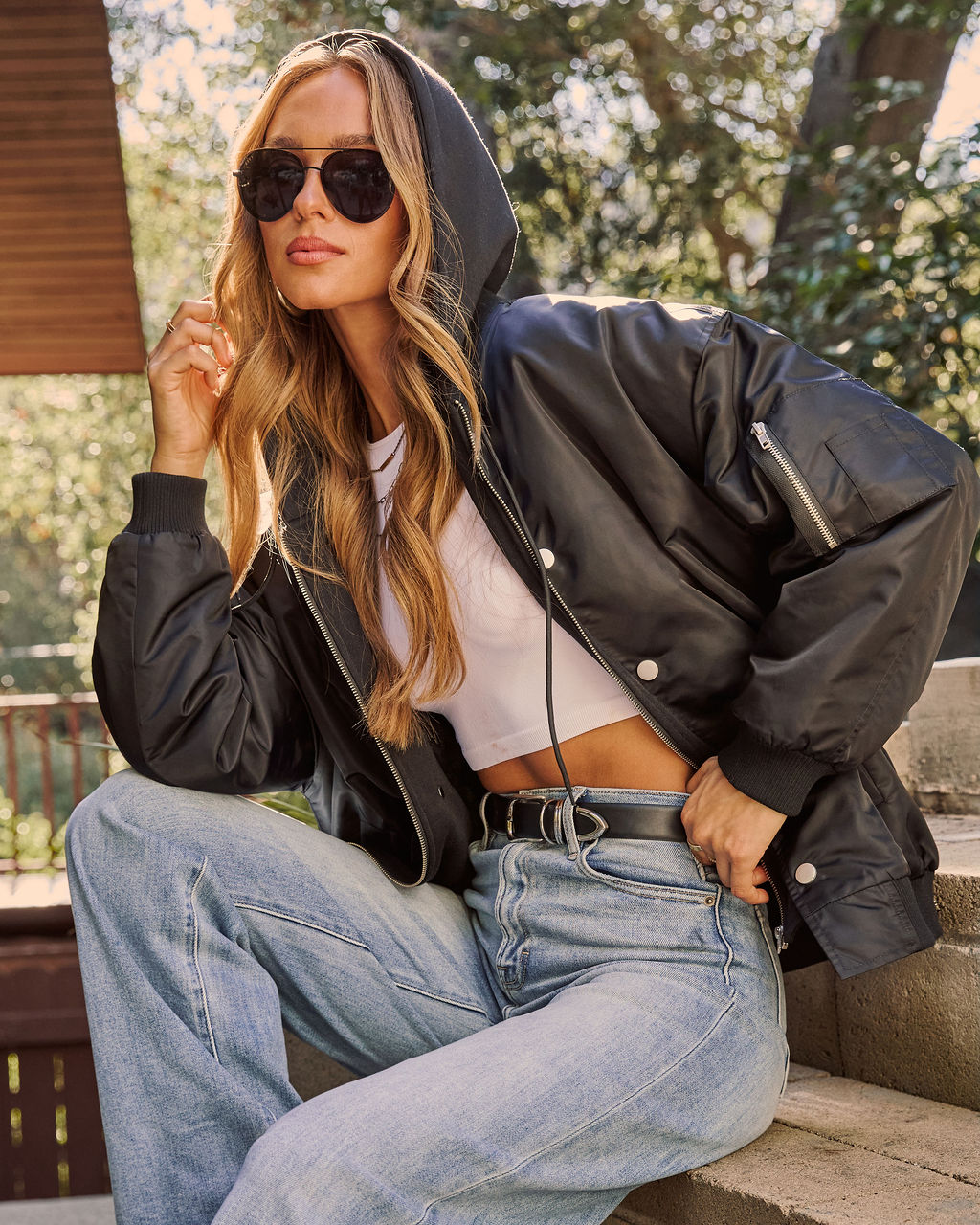 Oversized Bomber Jacket with Fuzzy Interior and Sleeve Vents