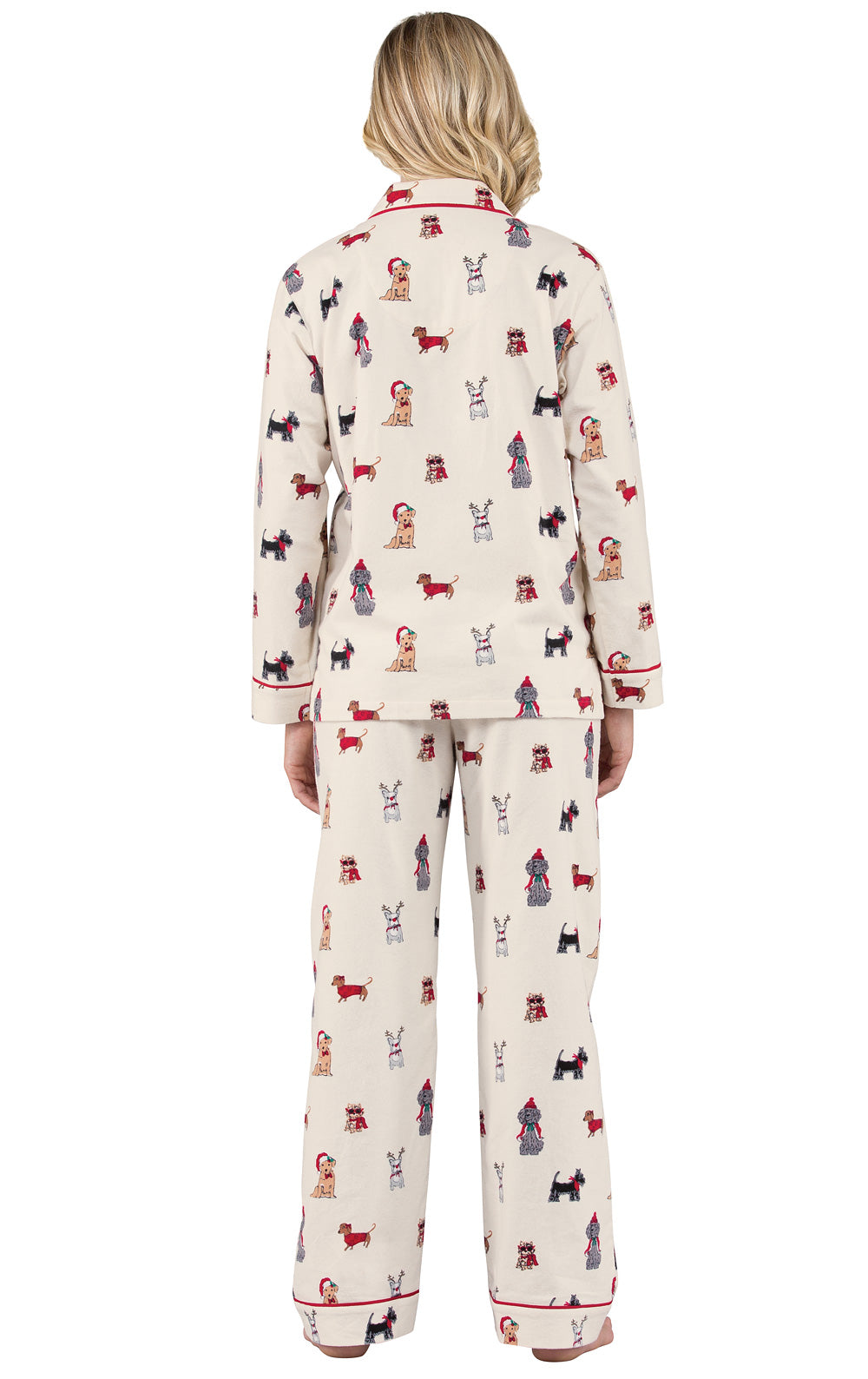 Flannel Pajama Set with Festive Dog Print and Drawstring Waist