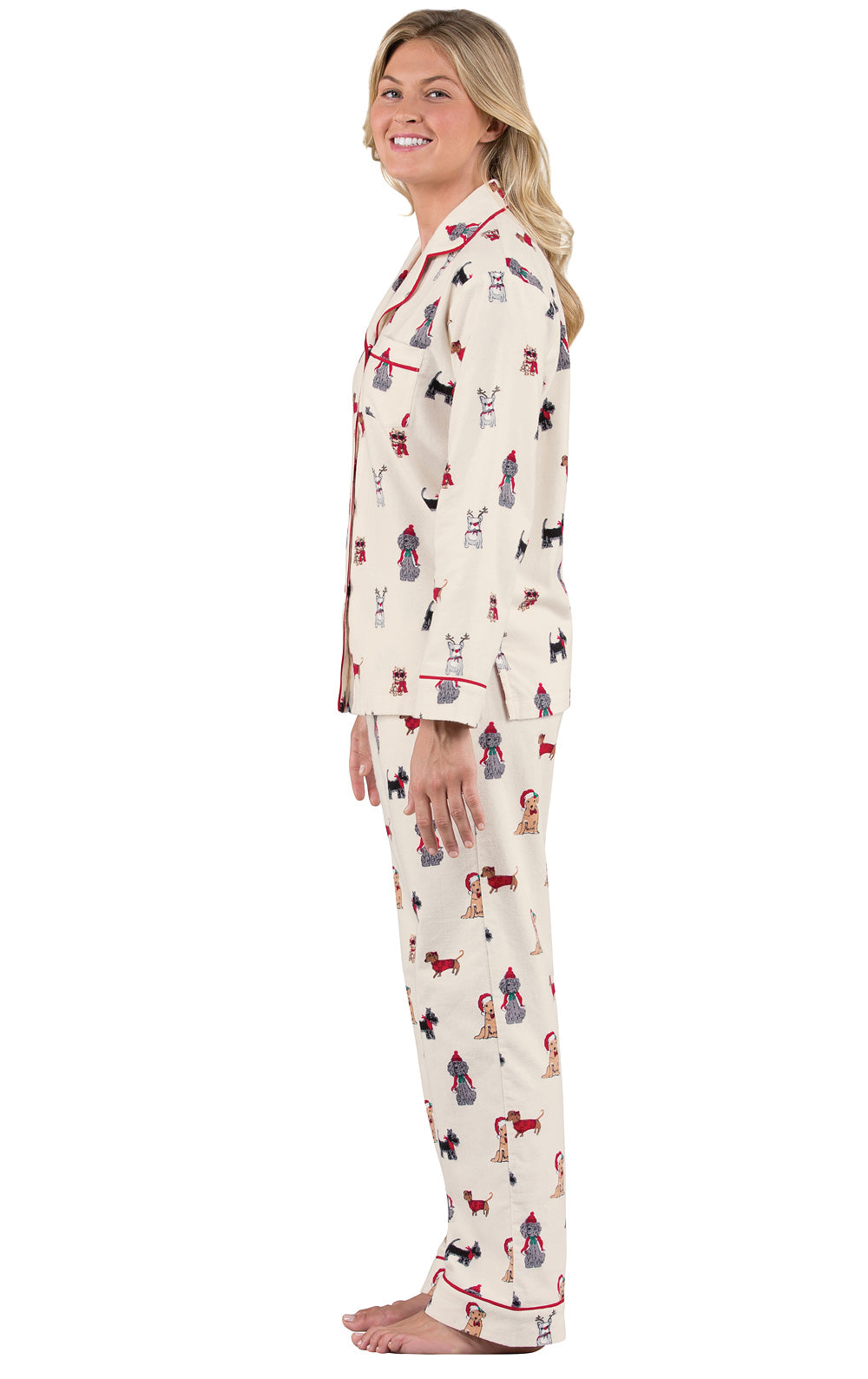 Flannel Pajama Set with Festive Dog Print and Drawstring Waist