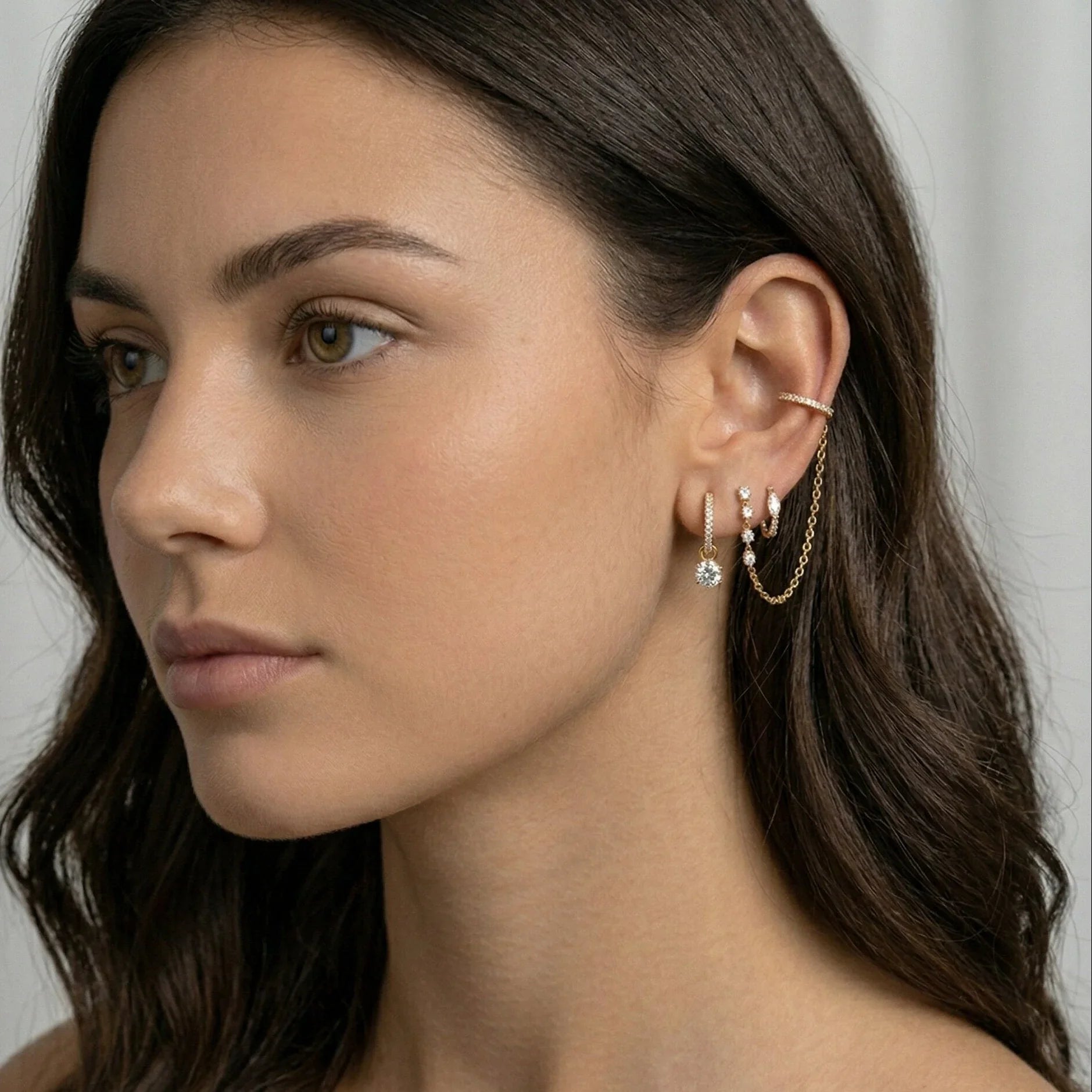 Women's Drop Hoops Diamond Pavé Huggie Hoop Earrings with Charm