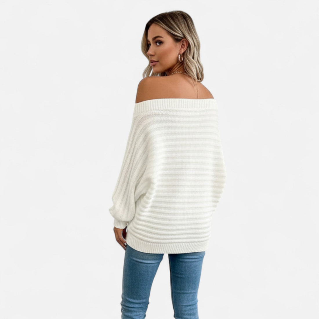 Women’s Elegant Off Shoulder Sweater with Relaxed Silhouette