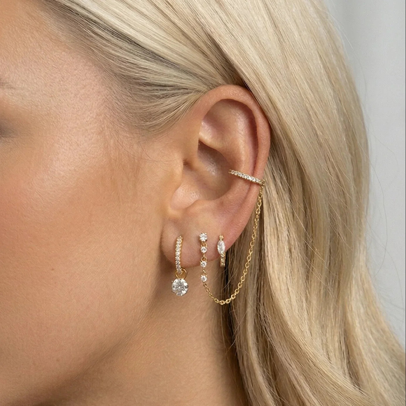 Women's Drop Hoops Diamond Pavé Huggie Hoop Earrings with Charm