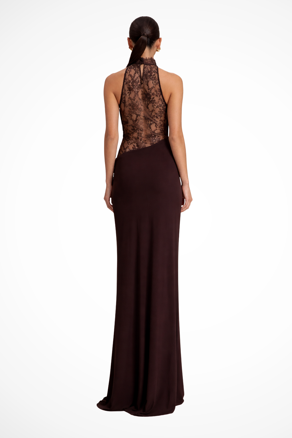 Women's Halter Neck Lace Panel Sleeveless Maxi Dress - Bodycon