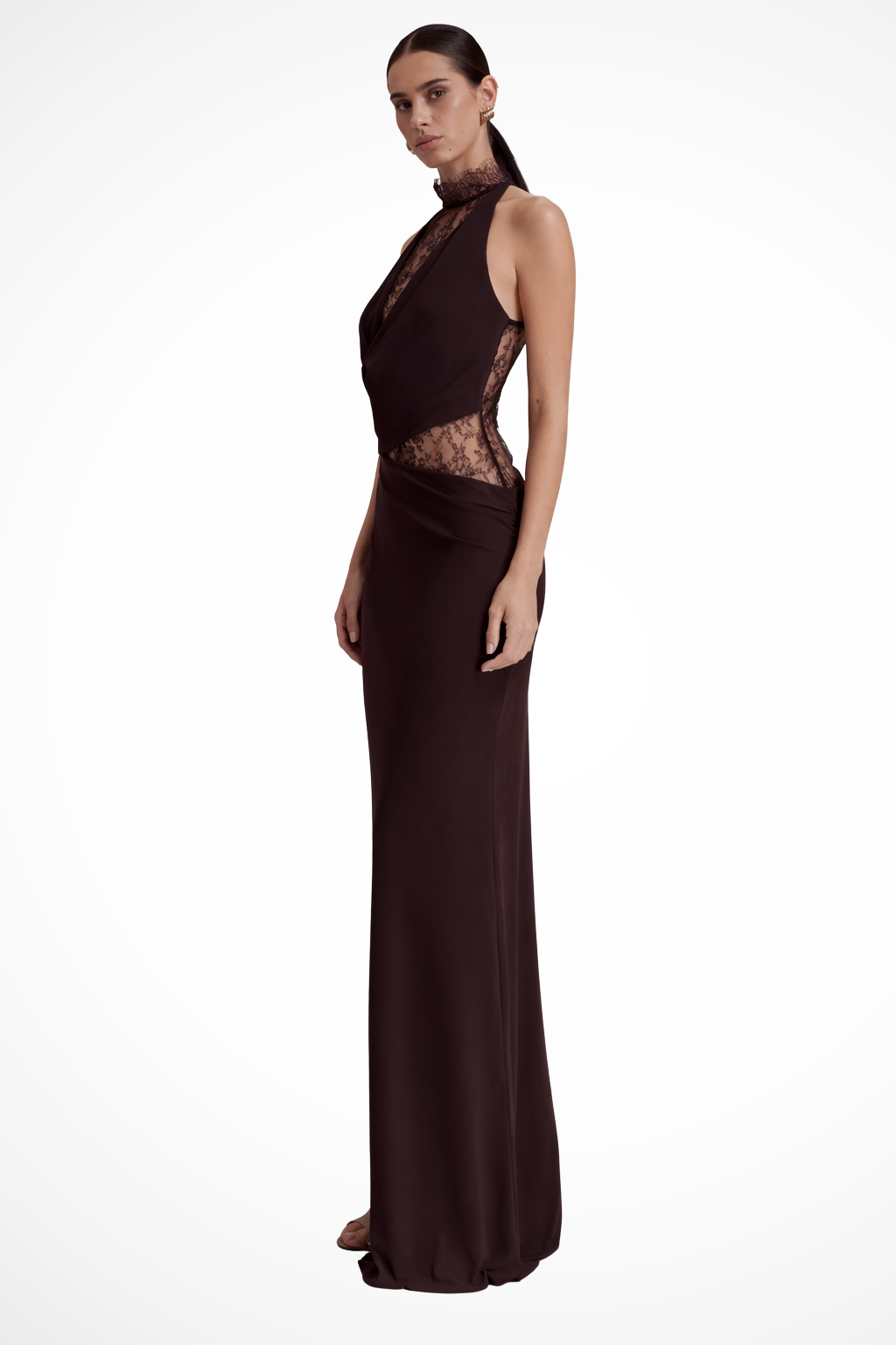 Women's Halter Neck Lace Panel Sleeveless Maxi Dress - Bodycon