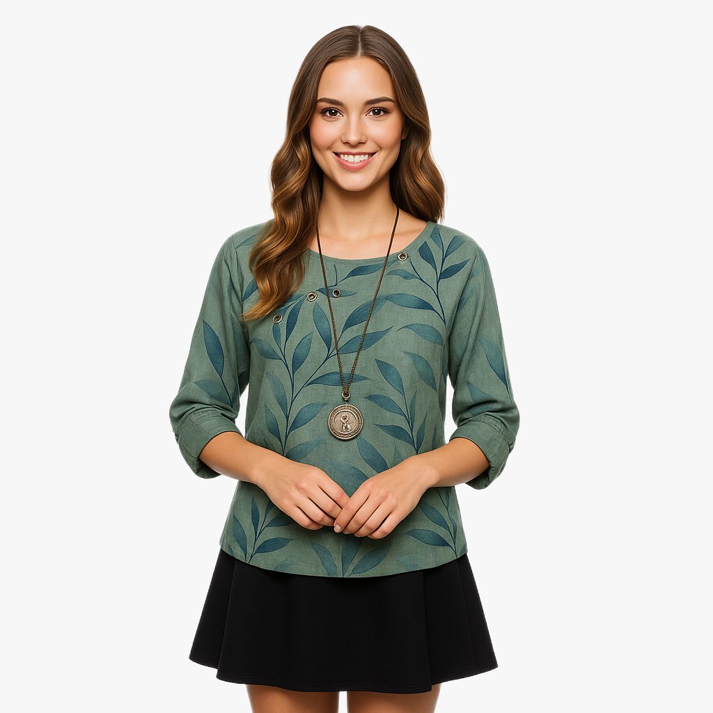Elegant Leaf Print Blouse for Women