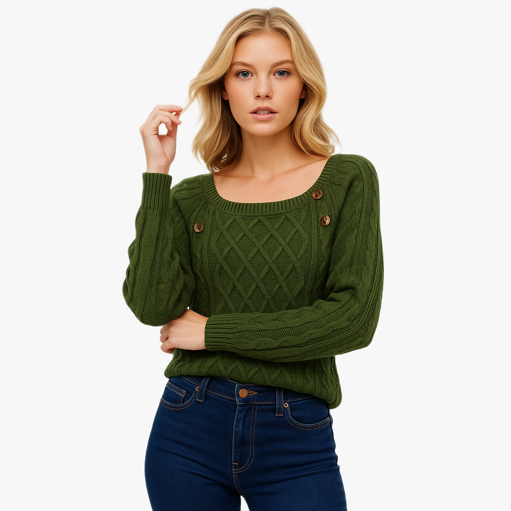 Elegant Knitted Jumper with Square Neckline