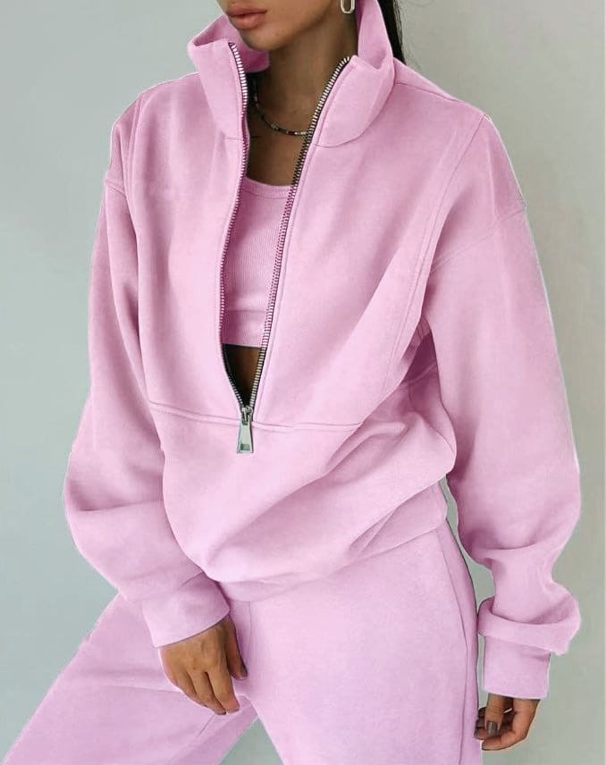 Completo Lounge da Donna Oversize con Zip al Collo – Sillhouette Rilassata a Due Pezzi