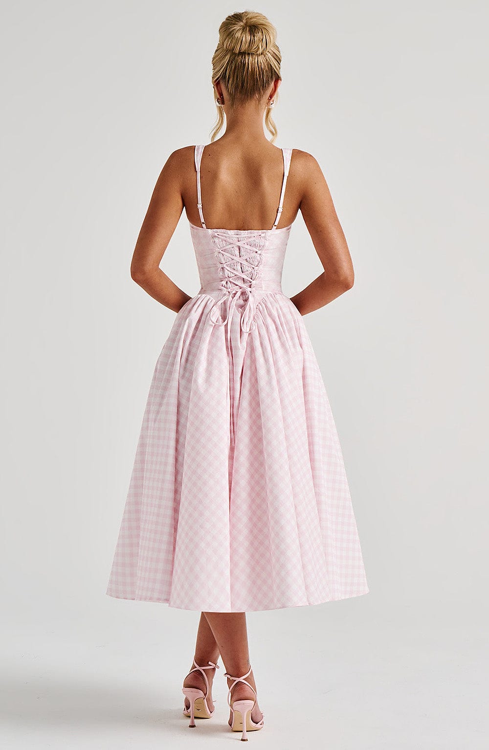 Women's Gingham Check Midi Dress - Square Neckline - Sleeveless